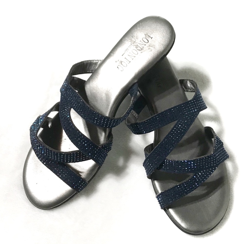 London Fog Ensley Blue Rhinestone Dress Sandals 7W